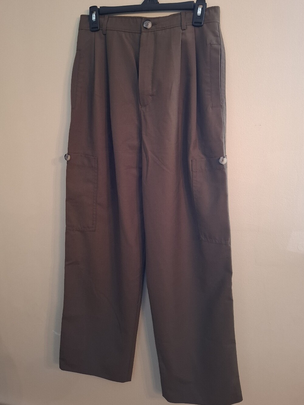 ZARA Women's Chocolate Brown High Waisted Wide Leg Cargo Casual Dress Pants